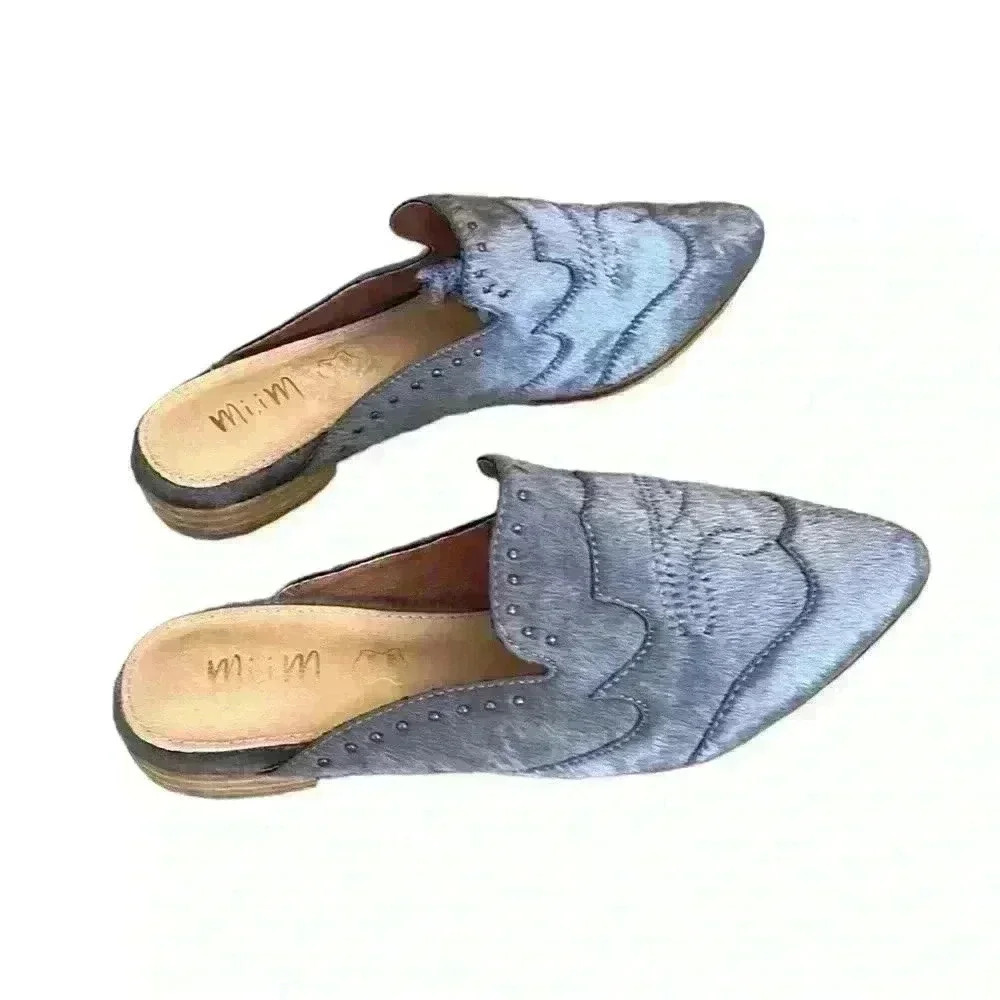 Mi.iM Woman’s Grey Leather Faux Calf Hair Mule Slide Shoe Size 8 - Picture 2 of 7